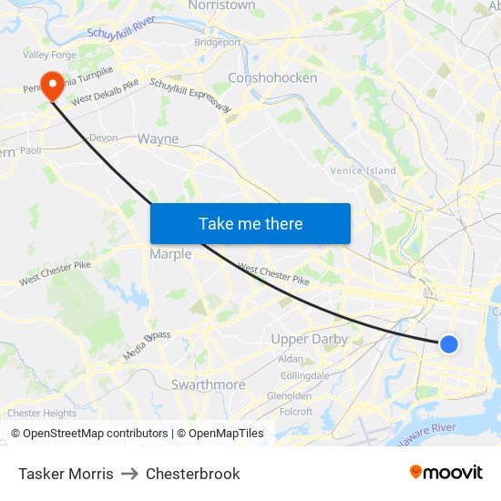 Tasker Morris to Chesterbrook map