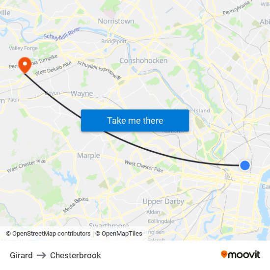 Girard to Chesterbrook map