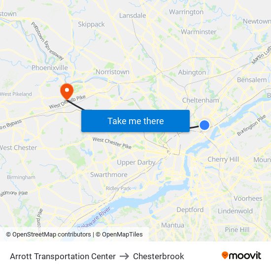 Arrott Transportation Center to Chesterbrook map