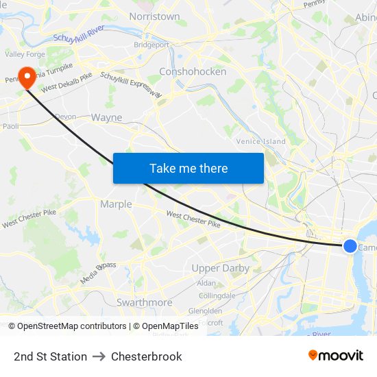 2nd St Station to Chesterbrook map