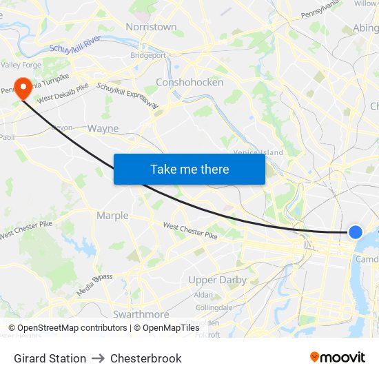 Girard Station to Chesterbrook map