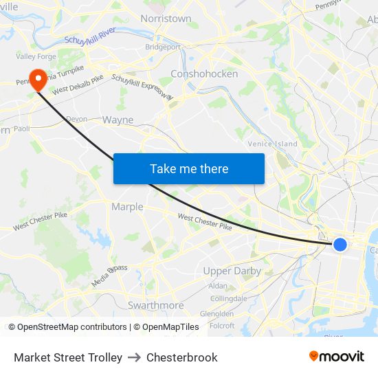 Market Street Trolley to Chesterbrook map