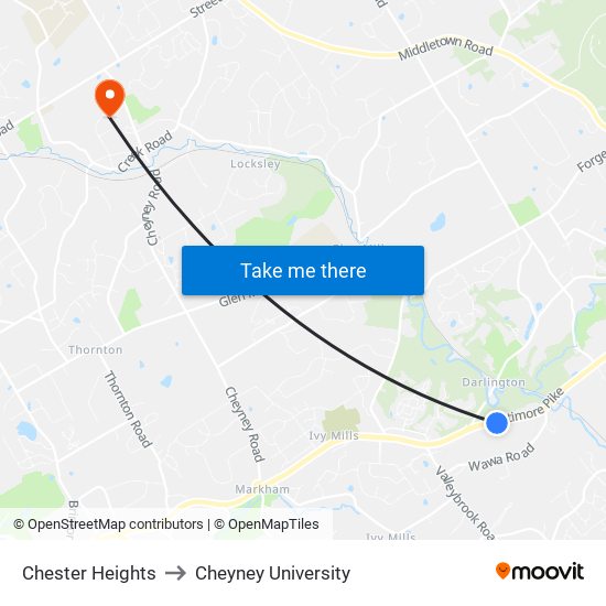 Chester Heights to Cheyney University map
