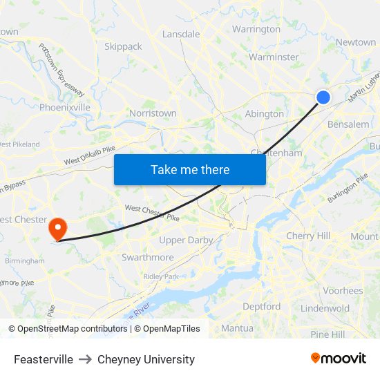 Feasterville to Cheyney University map