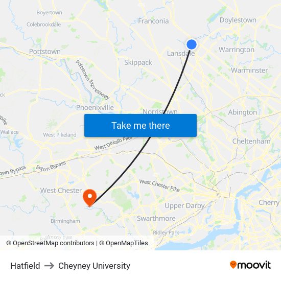 Hatfield to Cheyney University map