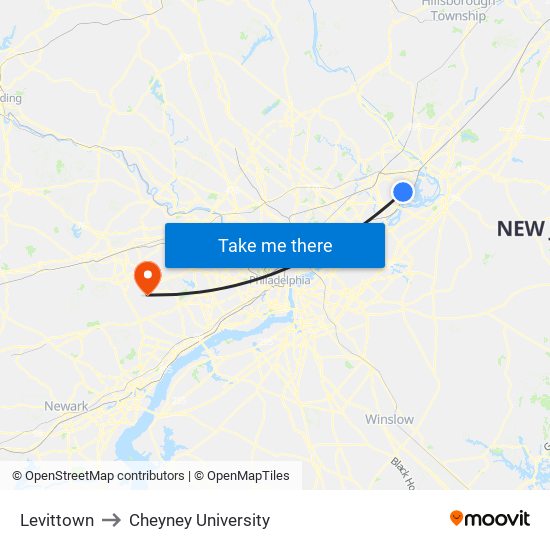 Levittown to Cheyney University map
