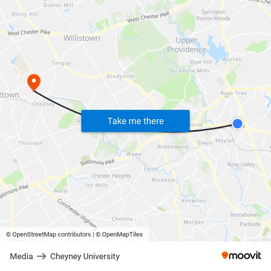 Media to Cheyney University map