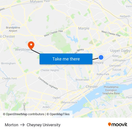 Morton to Cheyney University map