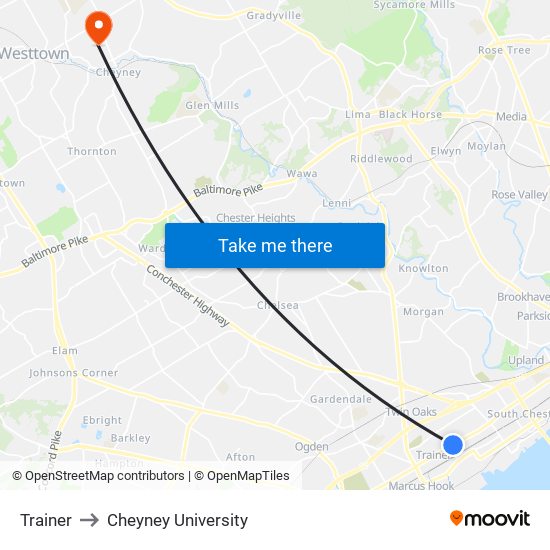 Trainer to Cheyney University map