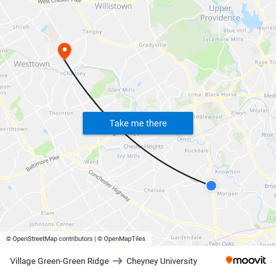 Village Green-Green Ridge to Cheyney University map