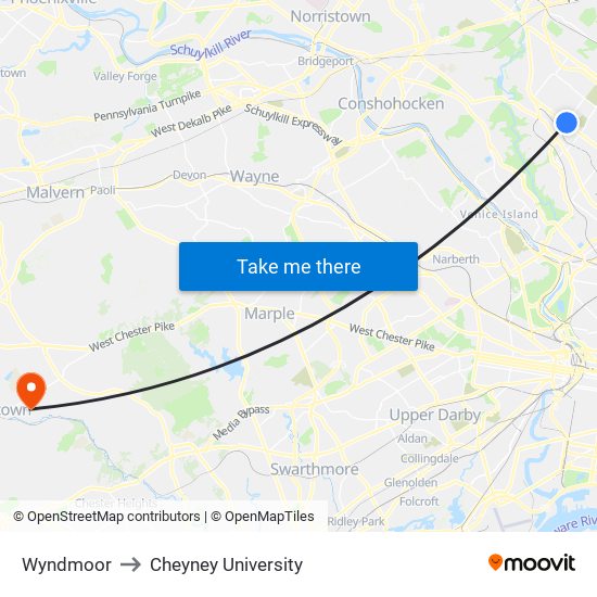 Wyndmoor to Cheyney University map