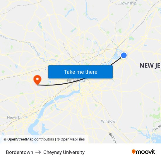 Bordentown to Cheyney University map
