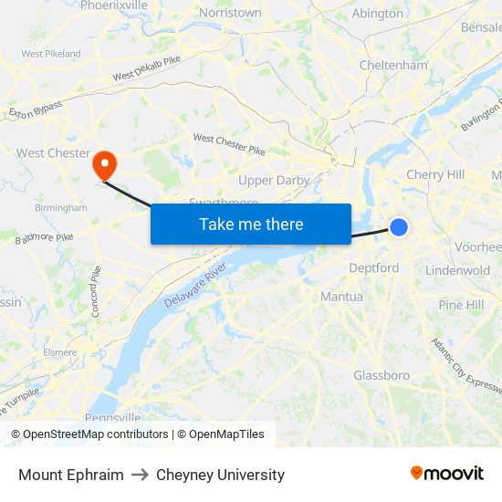 Mount Ephraim to Cheyney University map