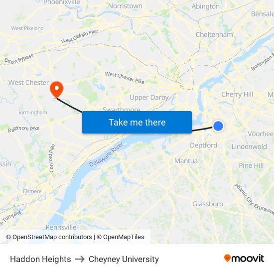 Haddon Heights to Cheyney University map