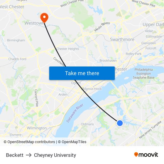 Beckett to Cheyney University map