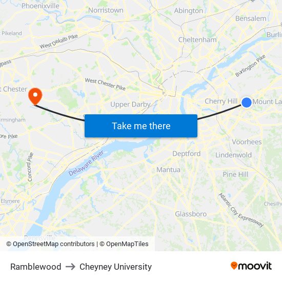 Ramblewood to Cheyney University map