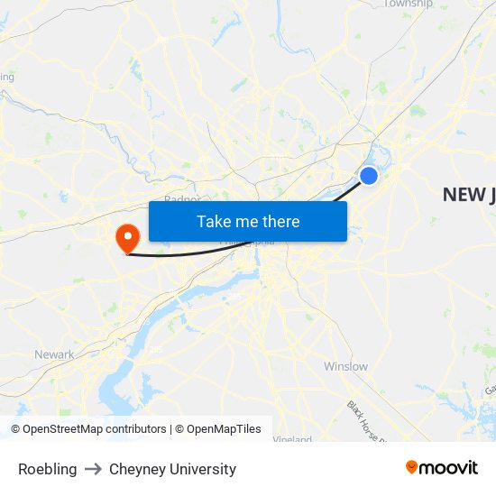 Roebling to Cheyney University map
