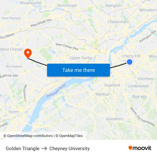 Golden Triangle to Cheyney University map