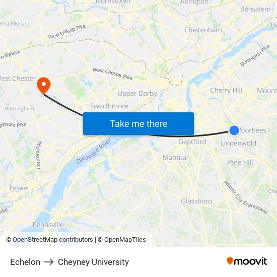 Echelon to Cheyney University map