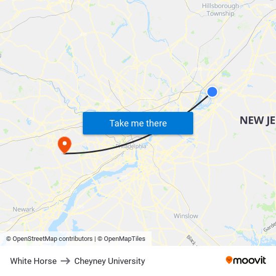 White Horse to Cheyney University map