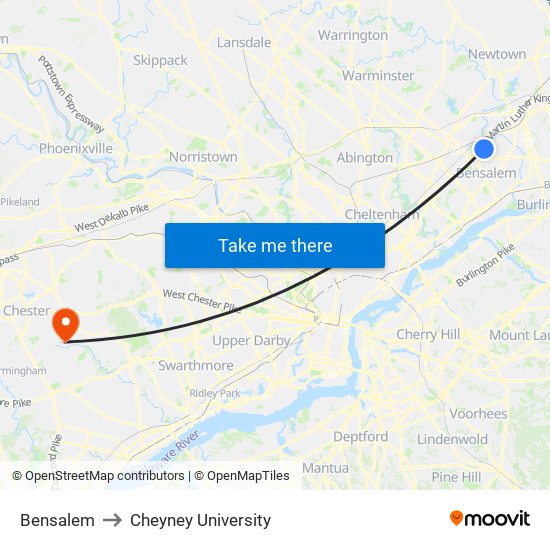 Bensalem to Cheyney University map
