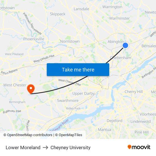 Lower Moreland to Cheyney University map