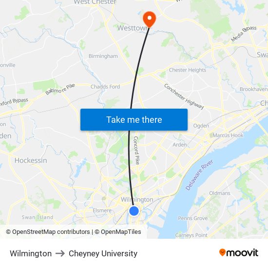 Wilmington to Cheyney University map