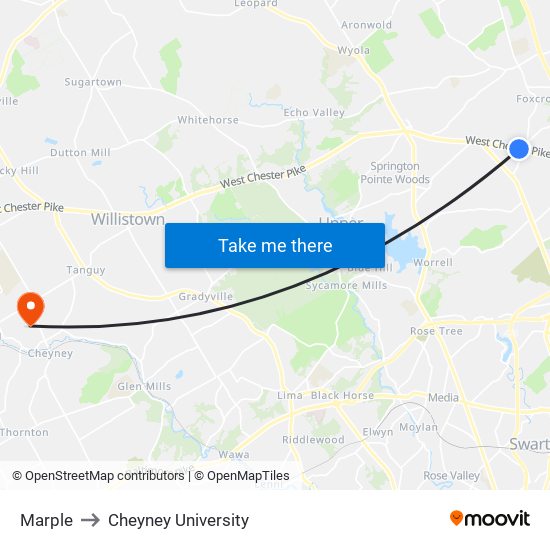Marple to Cheyney University map