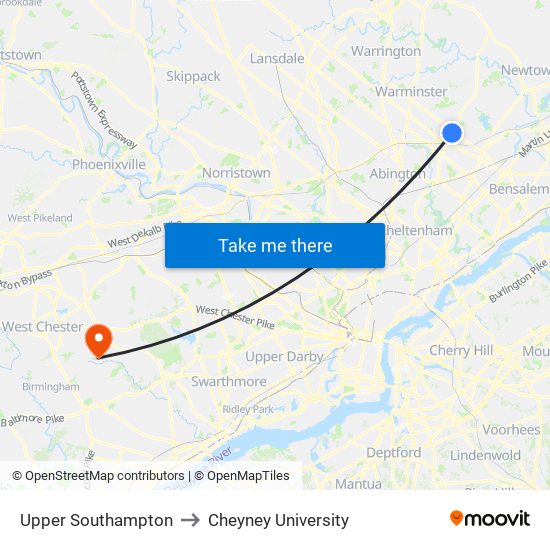 Upper Southampton to Cheyney University map