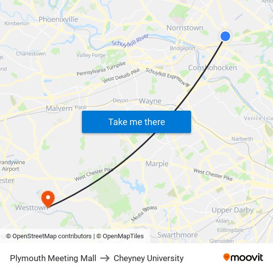 Plymouth Meeting Mall to Cheyney University map