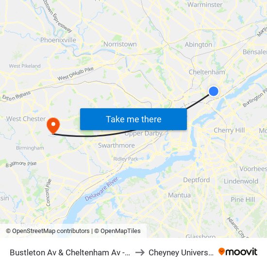 Bustleton Av & Cheltenham Av - Fs to Cheyney University map