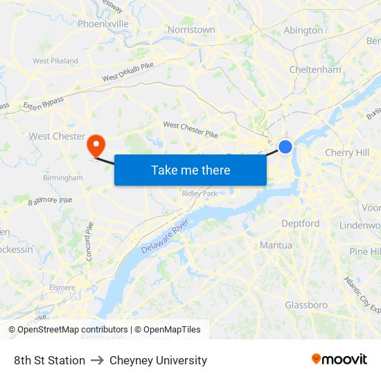 8th St Station to Cheyney University map