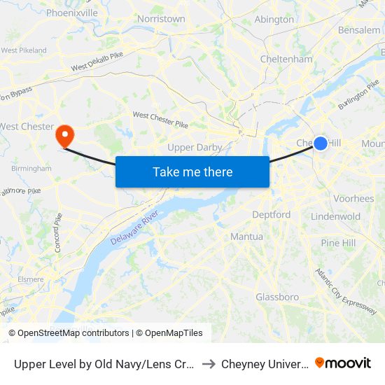 Upper Level by Old Navy/Lens Crafters to Cheyney University map