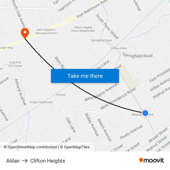Aldan to Clifton Heights map