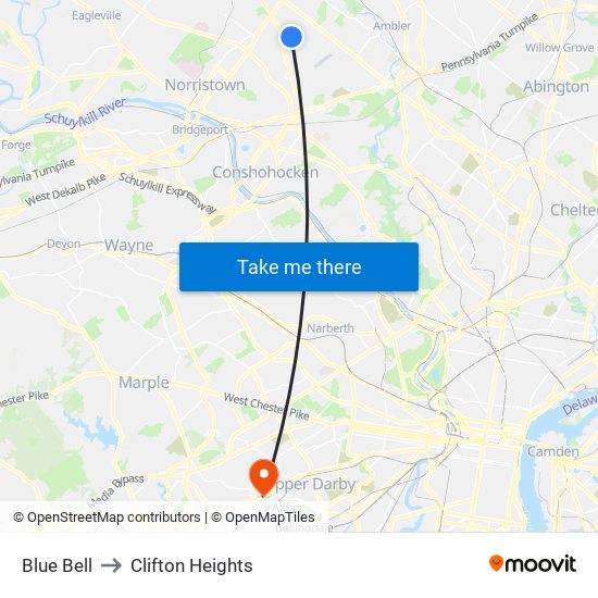 Blue Bell to Clifton Heights map