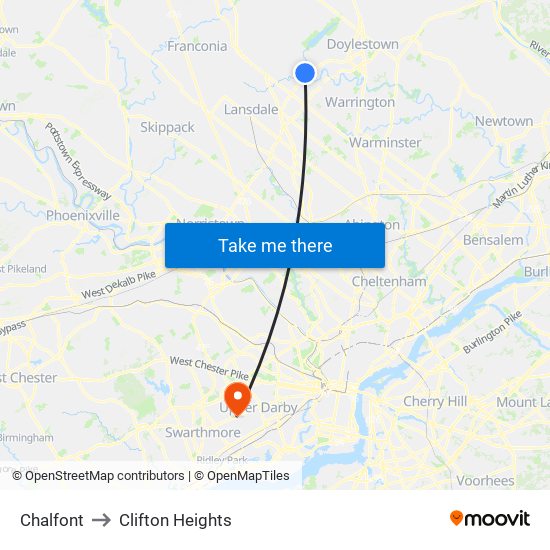 Chalfont to Clifton Heights map