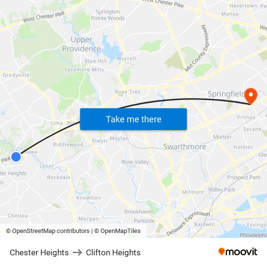 Chester Heights to Clifton Heights map