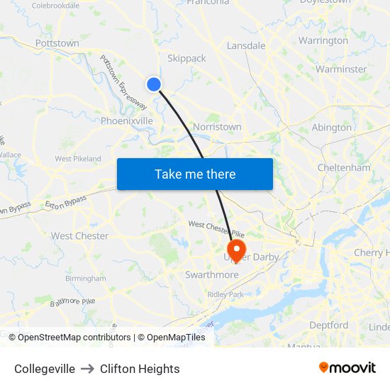 Collegeville to Clifton Heights map