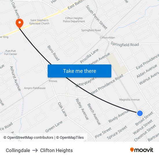 Collingdale to Clifton Heights map