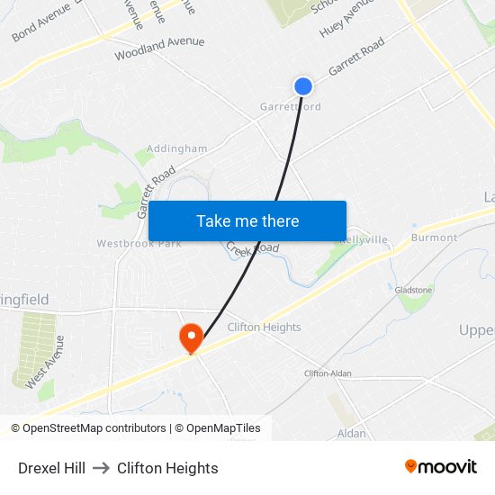 Drexel Hill to Clifton Heights map