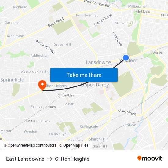 East Lansdowne to Clifton Heights map