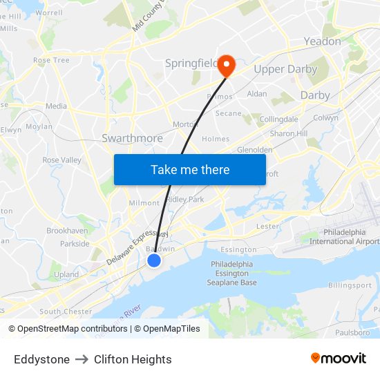 Eddystone to Clifton Heights map