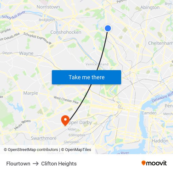 Flourtown to Clifton Heights map