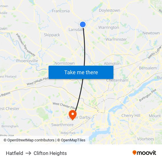 Hatfield to Clifton Heights map