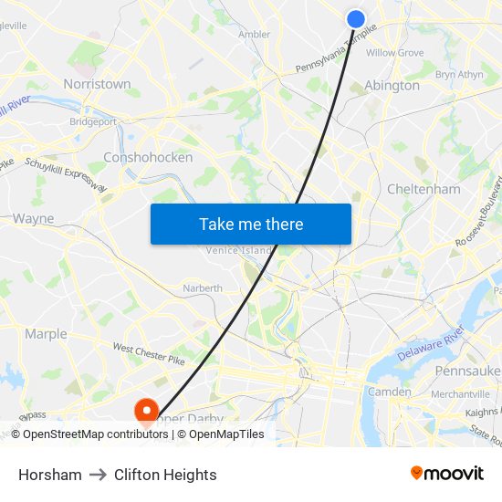 Horsham to Clifton Heights map
