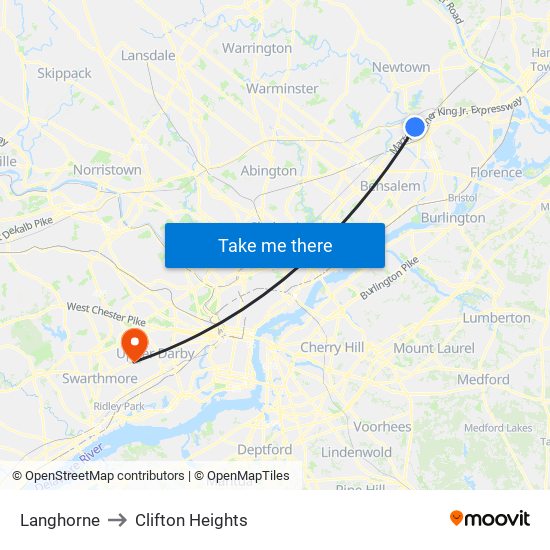 Langhorne to Clifton Heights map