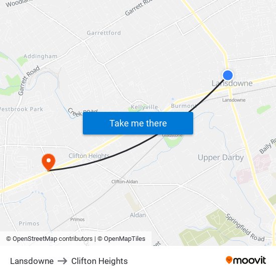 Lansdowne to Clifton Heights map