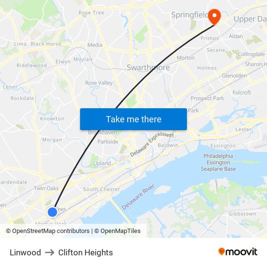 Linwood to Clifton Heights map