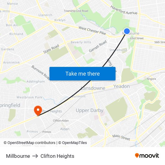 Millbourne to Clifton Heights map