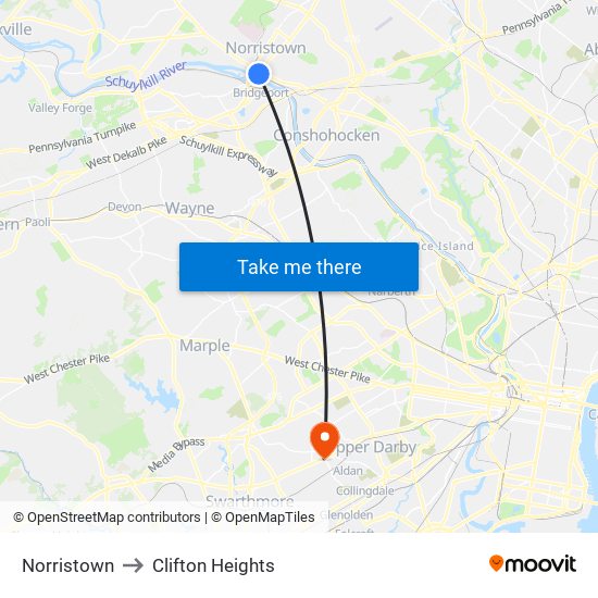 Norristown to Clifton Heights map